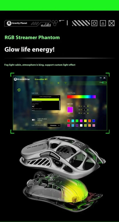 New GravaStar M1 M2 Wireless Magnesium Alloy Gaming Mouse PAW3395 4K 26000DPI Bluetooth 2.4G Wired Hollow Design Gamer Mouse