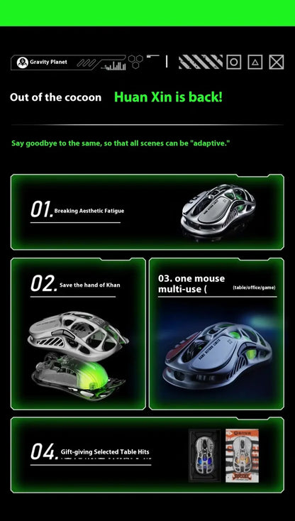 New GravaStar M1 M2 Wireless Magnesium Alloy Gaming Mouse PAW3395 4K 26000DPI Bluetooth 2.4G Wired Hollow Design Gamer Mouse
