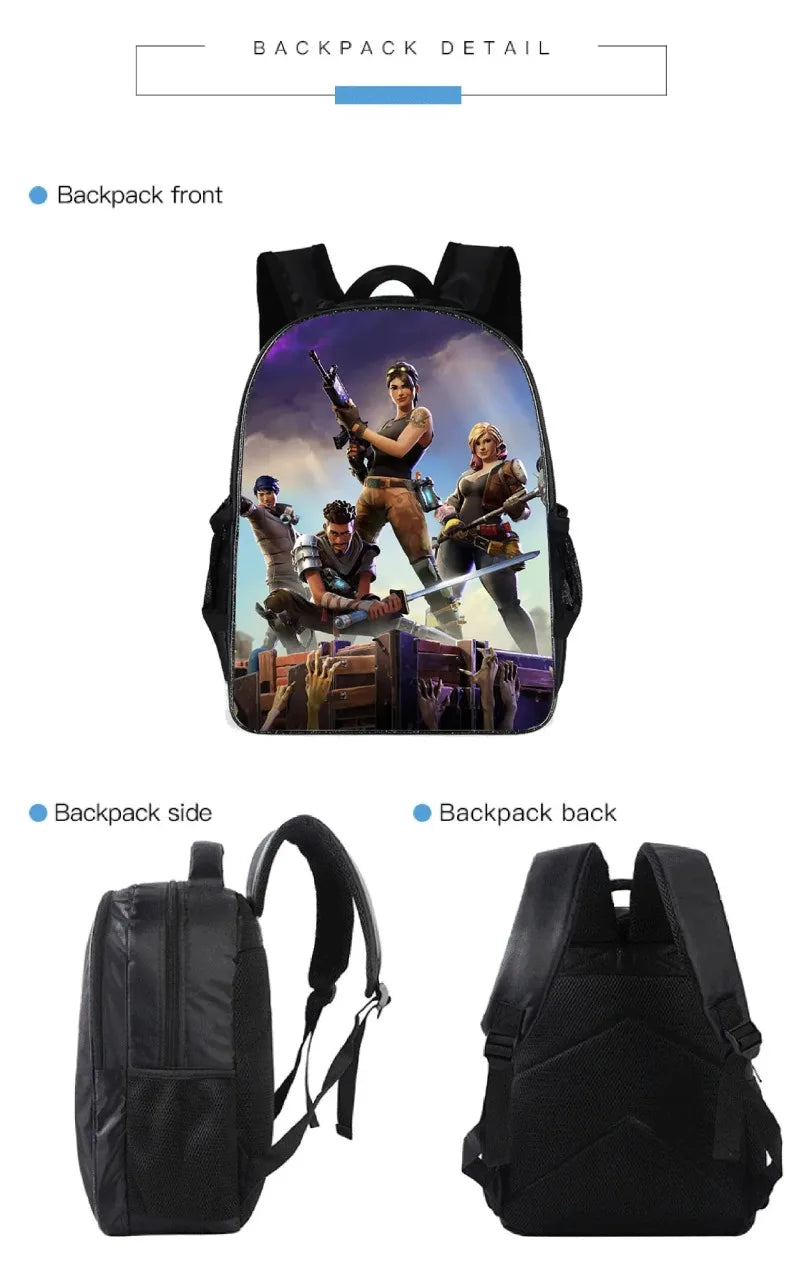 Mochila Fortnited 3PCS para Rapazes, Victory Game, 16 Polegadas, Resistente à Água, Mochila Pré-Escolar, Mochilas Escolares Fixes para o Ensino Básico