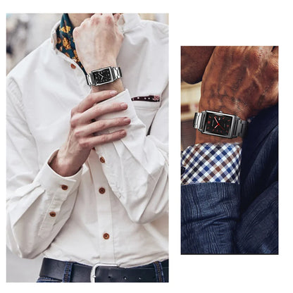 Fashion Watches for Men Luxury Rectangle Stainless Steel Men's Quartz Wristwatch Business Man Watch Clock Gift relogio masculino