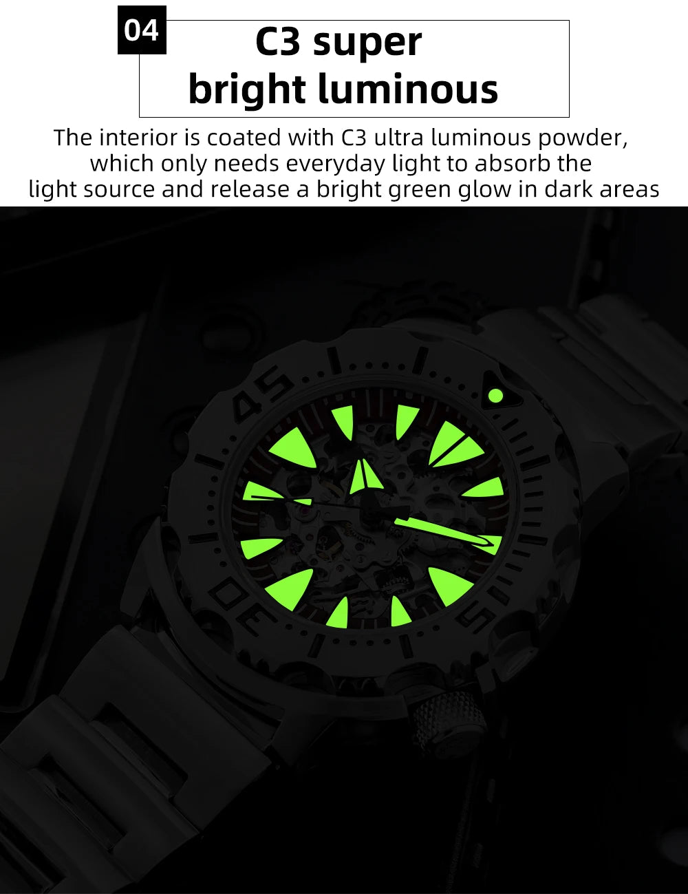 ADDIESDIVE  Luxury Automatic Watches for Men Sapphire 8N24 Stainless Steel Skeleton Luminous 20Bar Waterproof Gift Box Watch