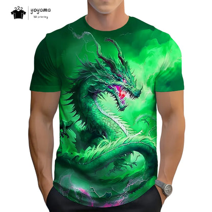 T-shirts för herr med drakmönster, kortärmad T-shirt, trendig streetwear-topp med O-ringning, djurmönster i 3D-tryck, lös och mångsidig herrklädsel
