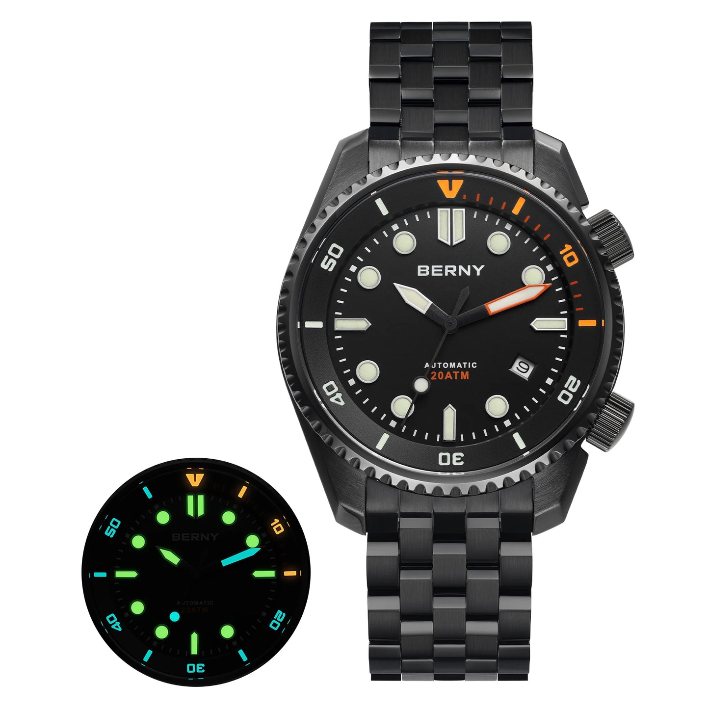 BERNY Diver Automatic Watches Men's Luxury Sapphire 316L Stainless Steel Mechanical Watch 42MM 200M Waterproof Diving Men Watch