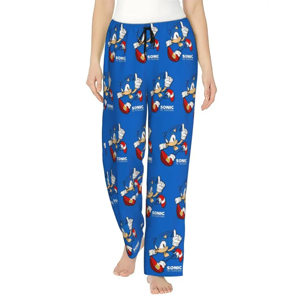 Custom Women Soniced Pajama Pants Printed Hedgehog Game Sleep Sleepwear Bottoms with Pockets