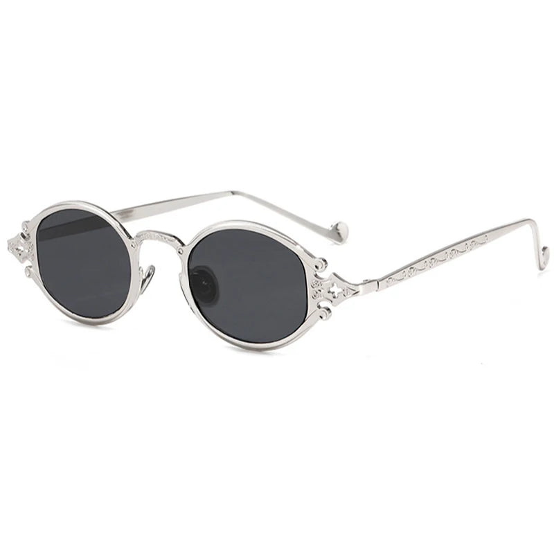 sluneční brýle pro muže ve stylu Cateye, street shoot, retro, steampunk, gotické, oválné, s kovovou obrubou a vyřezávaným vzorem, Gafas sol mujer