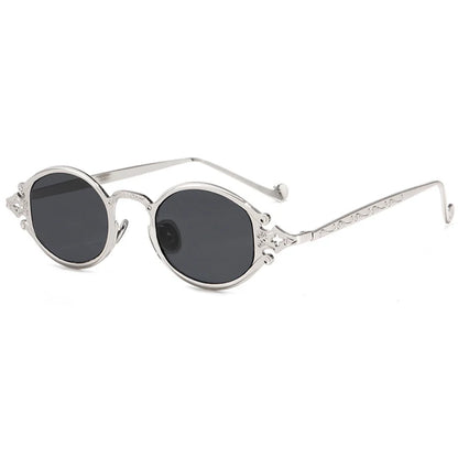 sluneční brýle pro muže ve stylu Cateye, street shoot, retro, steampunk, gotické, oválné, s kovovou obrubou a vyřezávaným vzorem, Gafas sol mujer