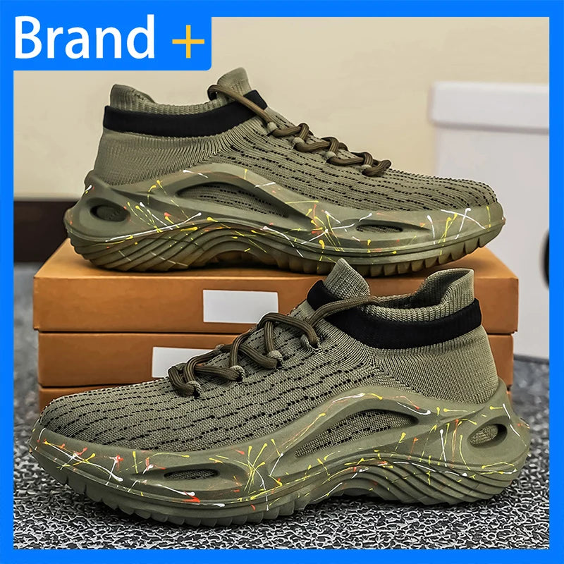 Chaussures de sport pour homme en maille légère et souple, semelle épaisse, antidérapantes, chaussures de tennis à lacets, pour le fitness en plein air et la course à pied au printemps