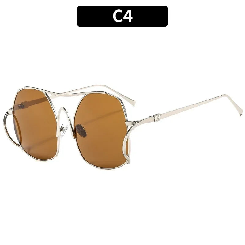 Y2k Polygon Oversized Sunglasses Women Luxury Brand Metal Sun Glasses Fashion Personality Outdoor Retro Eyeglassess Uv400 Men