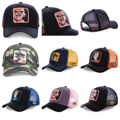Dragon Ball Son Goku-Kappe, Sommer-Reisekappe mit Schirm, Herren-Kappe mit Stickerei, im Hip-Hop-Stil, Sonnenvisier, verstellbare Trucker-Kappe aus Netzstoff