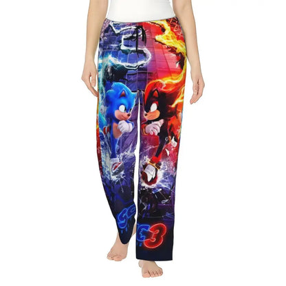 Custom Women Soniced Pajama Pants Printed Hedgehog Game Sleep Sleepwear Bottoms with Pockets