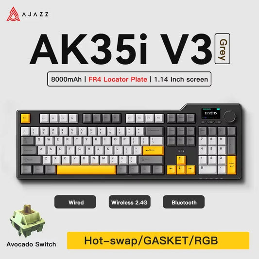 Ajazz AK35I V3/V4 MAX Tri-mode Wired Bluetooth Wireless Gaming Keyboard Gasket Full Key Hot Swap 104 Keys Customized Keyboard