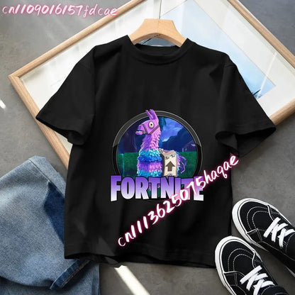 Fortnites Kids Black Cotton T Shirt Fortress Night Baby Short Sleeve Tees Shirt Cartoon Boy Girl Summer Clothes Kawaii Tops Gift