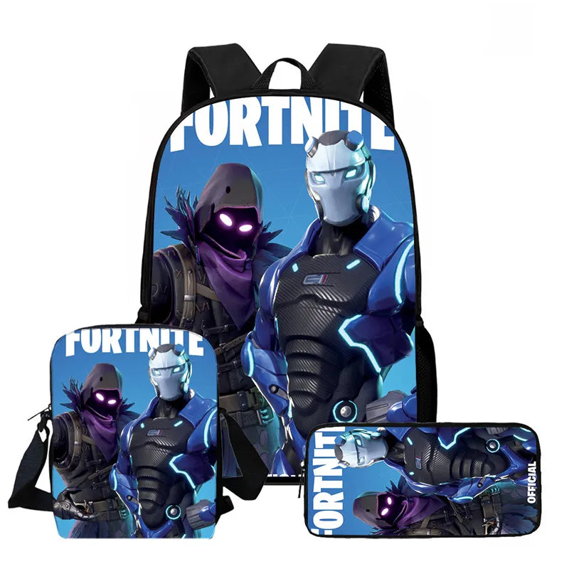 Fortnite 3-piece cartoon set, unisex, includes: Backpack, Crossbody bag, And pencil case  Lightweight and large capacity