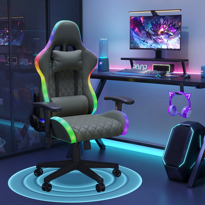 Ergonomic Gaming Chair with LED RGB Lights, Adjustable Gamer Chair with Lumbar Massage Support, Reclining Computer Chair for Teens & Adults