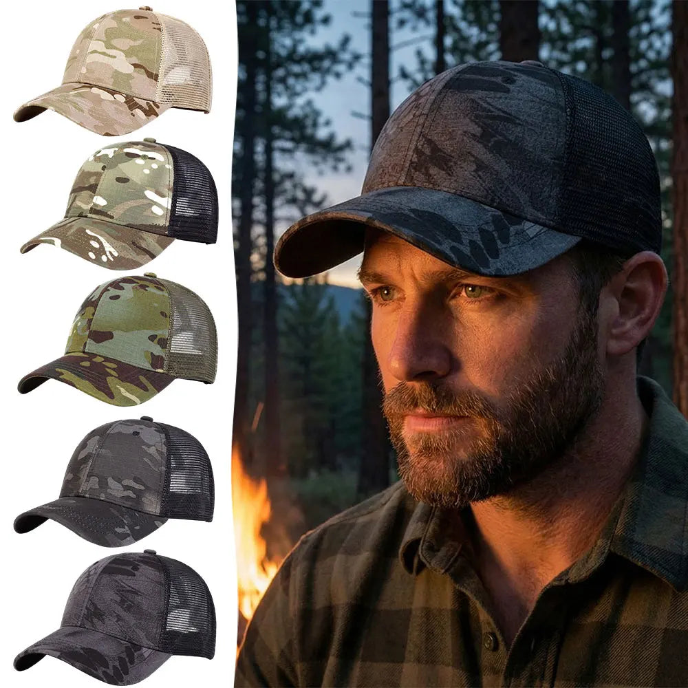 Men's Camouflage Baseball Net Cap Summer Sun Hat Military Camouflage Baseball Cap Breathable Tactical Cap For Outdoor Activities
