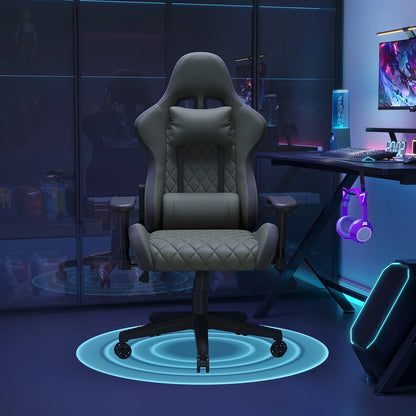 LED Gaming Chair Ergonomic PU Leather Office Chair with Adjustable Backrest, Lumbar Support Pillow, Footrest & RGB Lights