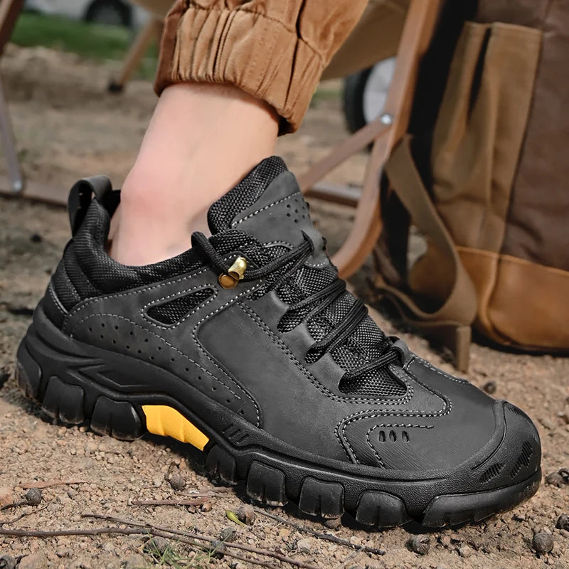 HIKEUP Comfortable Men Trekking Sneakers Male Shoes Waterproof Rubber Sole High Quality Hiking Shoes Wear-Resistant Non-Slip