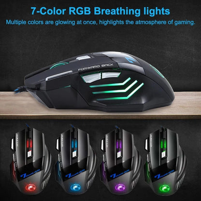 Rato Gaming com Fio para Computador, Retroiluminação RGB, Ergonómico e Silencioso, LED, 7 Botões, USB, para PC e Desktop