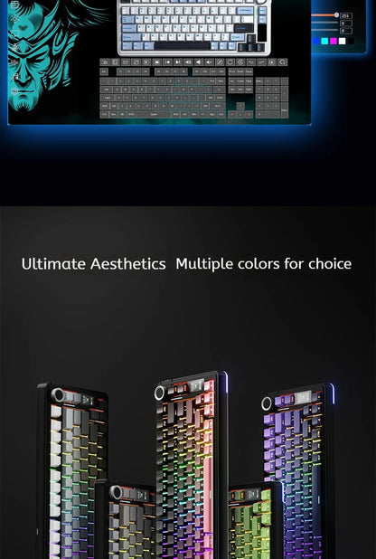 Tastiera meccanica AULA S75 PRO 75% layout personalizzato, retroilluminazione RGB, wireless Bluetooth, tastiera da gaming con schermo e manopola