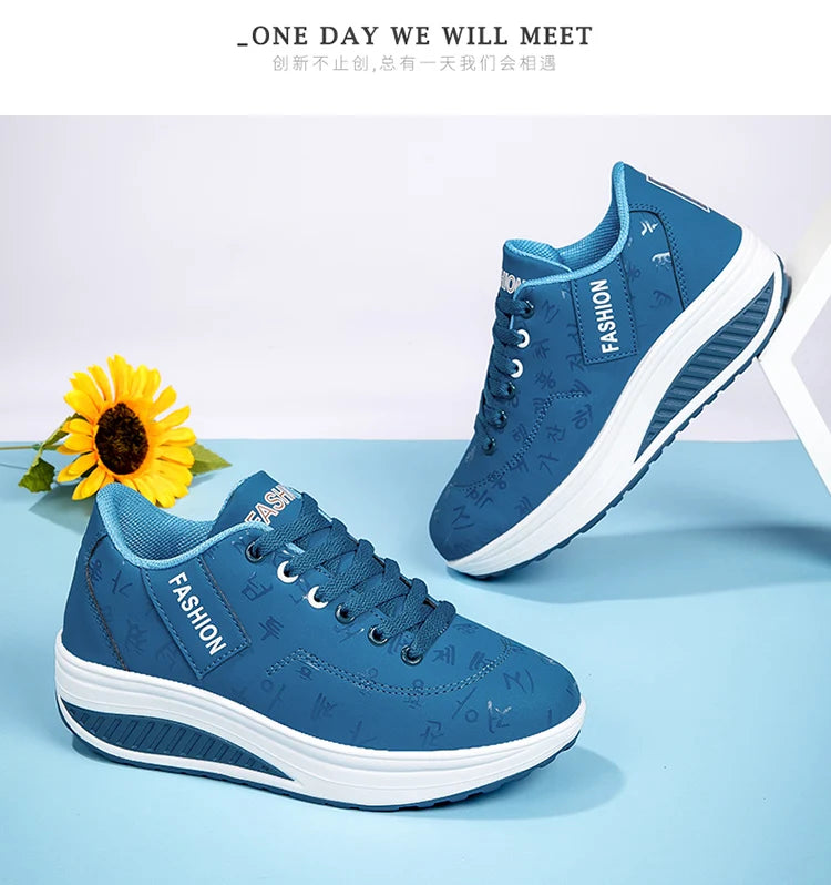 Scarpe casual da donna per l'outdoor con suola spessa e tacco oscillante, scarpe sportive alla moda con plateau, taglia 42, suola piatta, per camminata e corsa