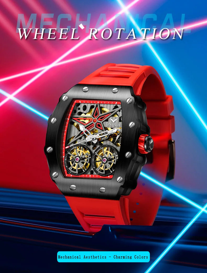 2022 New ONOLA Men Watch Automatic Mechanical Watch for Men Business Sport Wristwatch Luminous Waterproof Leather Belt Clock