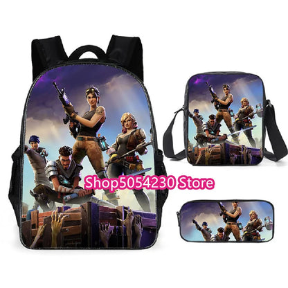 Mochila Fortnited 3PCS para Rapazes, Victory Game, 16 Polegadas, Resistente à Água, Mochila Pré-Escolar, Mochilas Escolares Fixes para o Ensino Básico