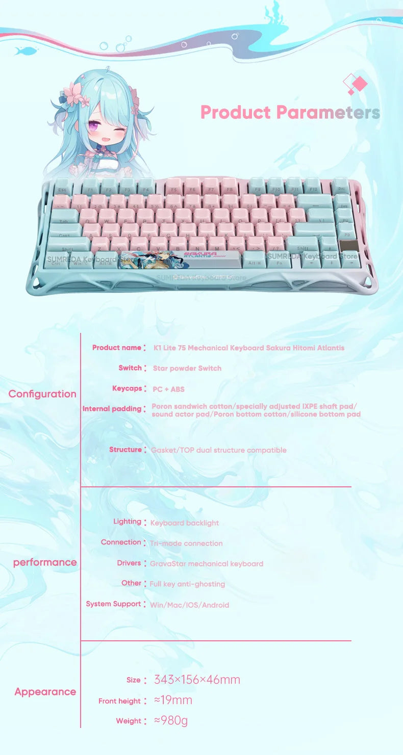 Mercury K1 Grava Star Breaking 75 RGB Mechanical Keyboard Gaming Bluetooth 2.4G Wired RGB Hotswap Gamer Non-contact Keyboard