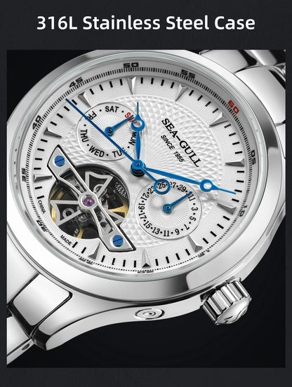 Seagull Flywheel Series Men's Watch Xidong Mechanical Watch 316L Precision Steel Band 39mm Business Watch Relojes Para Hombres