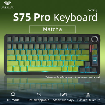 Tastiera meccanica AULA S75 PRO 75% layout personalizzato, retroilluminazione RGB, wireless Bluetooth, tastiera da gaming con schermo e manopola