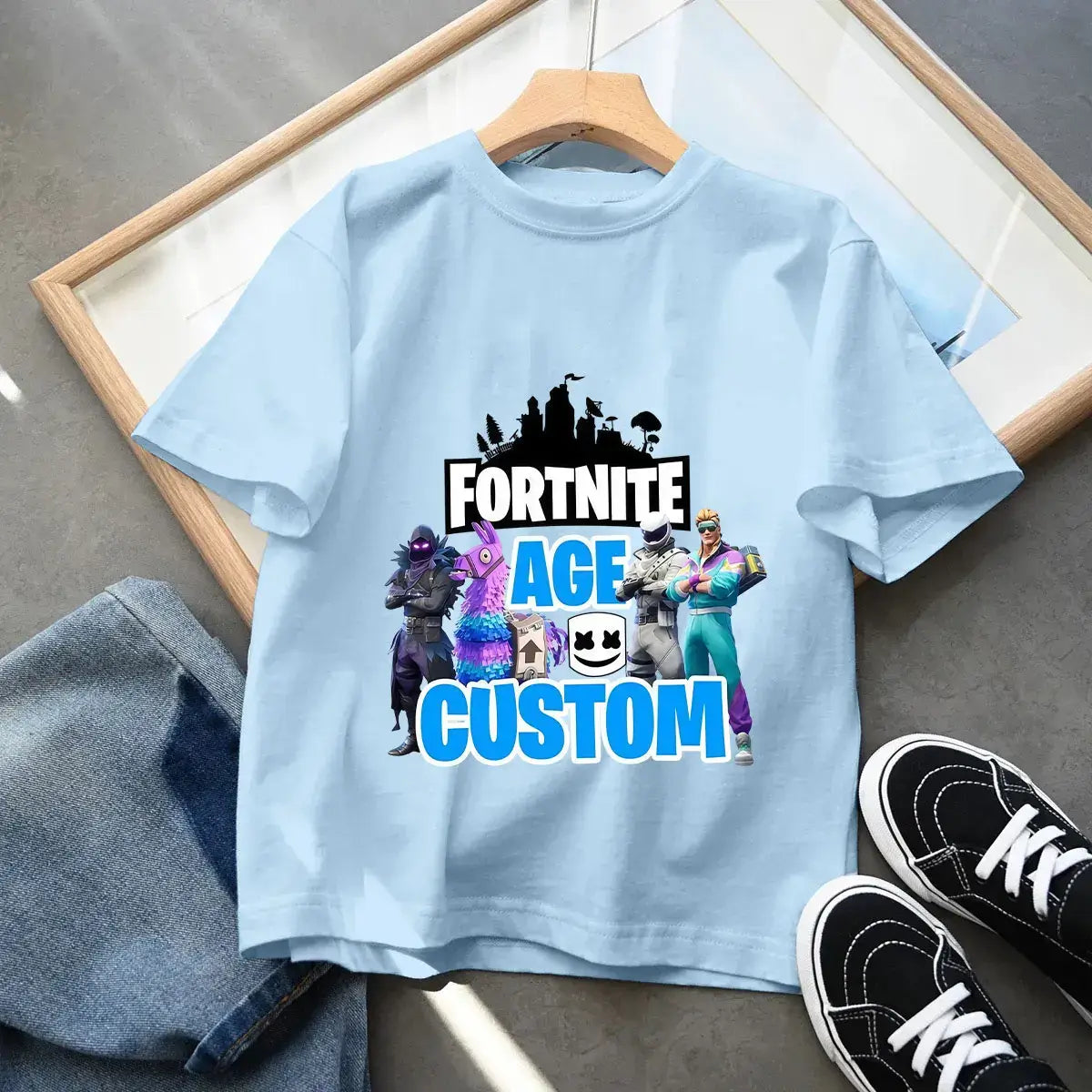 Fortnites Kids Blue Cotton T Shirt Fortress Night Baby Short Sleeve Tees Shirt Cartoon Boy Girl Summer Clothes Kawaii Tops Gift