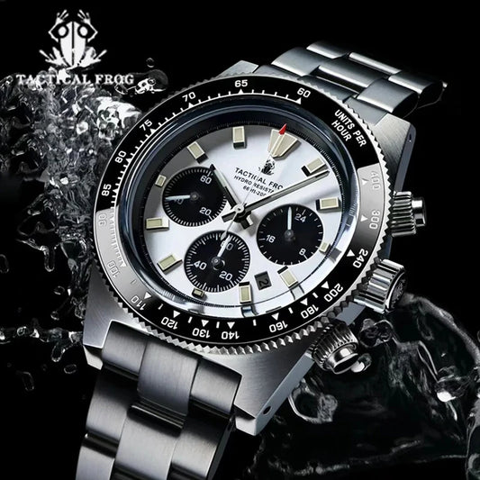 Tactical Frog 41 mm Herren-Chronograph VS75 Solar-Quarzwerk, wasserdichte Quarz-Armbanduhr mit Saphirglas, grünem C3-Leuchtmaterial