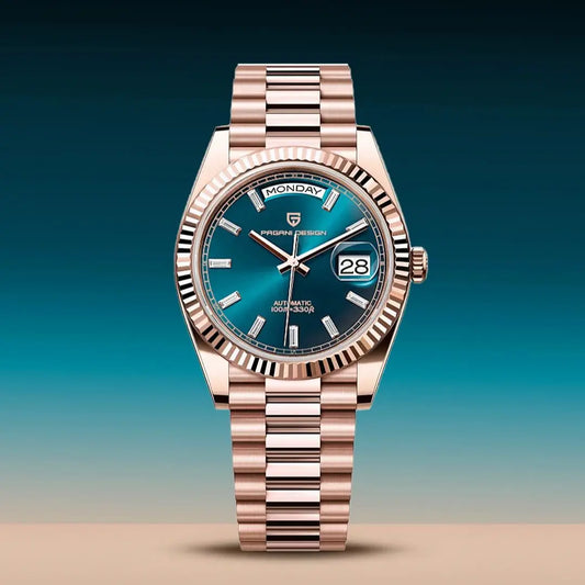 PAGANI DESIGN 2026 New Rose Gold Blue DD40 Luxury Automatic Watch Men Mechanical Wristwatch Mens Sapphire glass Waterproof Watch