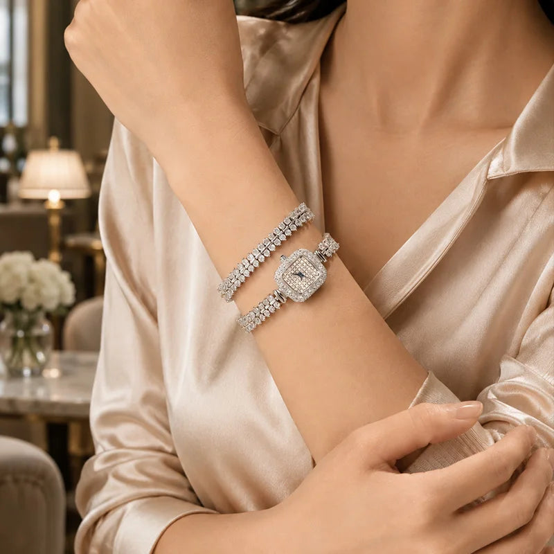Sotoiru Square Luxury Diamond Watch For Women Silver Quartz Wristwatch Bling Bling Jewelry Zircon Wrap Watches Female Clock 2026