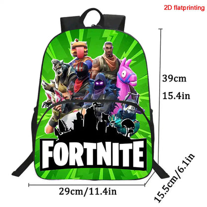 Fortnite Cartoon Backpack w/ Front Pocket & Pencil Case 2PCS - School Set for Boys Girls Age 5-8, Back to School Gift