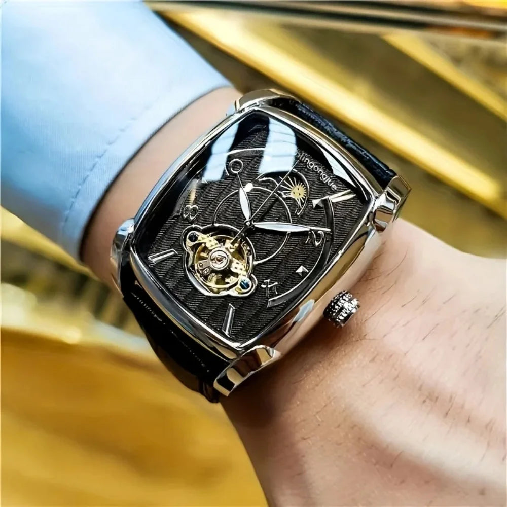 [Orologio meccanico di lusso con tourbillon] Orologio meccanico di lusso con tourbillon leggero da uomo – Modello di alta gamma completamente automatico, con design «scheletrato» di tendenza, ideale per un look professionale o