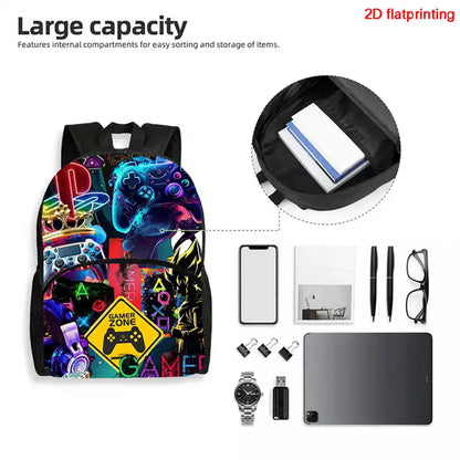 Fortnite 2-Piece Set Backpack with Front Pocket Pencil Case Large Capacity Cartoon Schoolbag Kids Boys Girls Gift Ages 5-8
