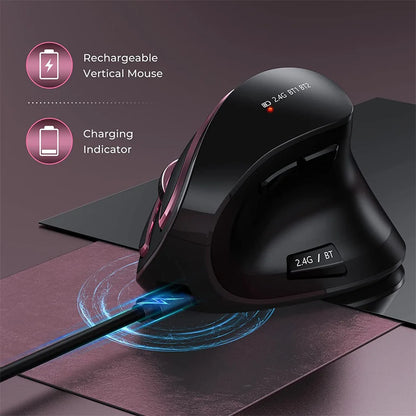 Mouse verticale wireless Jomaa 2.4G+Bluetooth per Apple Mac, laptop e notebook, 9 pulsanti, mouse gaming ricaricabile per PC e iPad