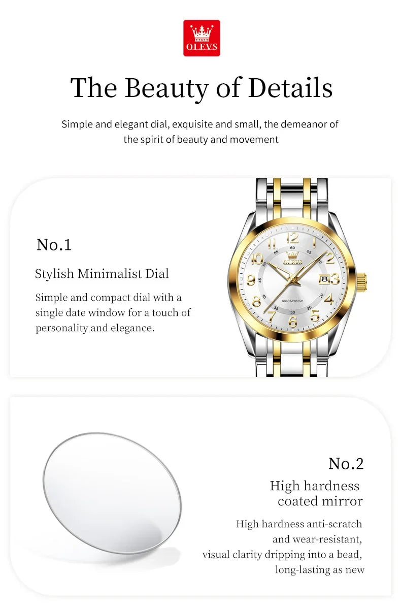 OLEVS Luxury Fashionable Ladies Quartz Watch Waterproof Wristwatch with Arabic Numerals Date Feature And Set Bracelet for Women