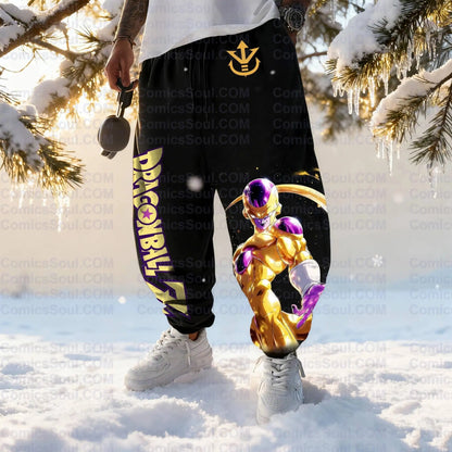 Conjunto de sudadera con capucha negra Dragon Ball Z Frieza Golden Form con estampado trasero de efecto de energía morada en algodón y diseño con logotipo M