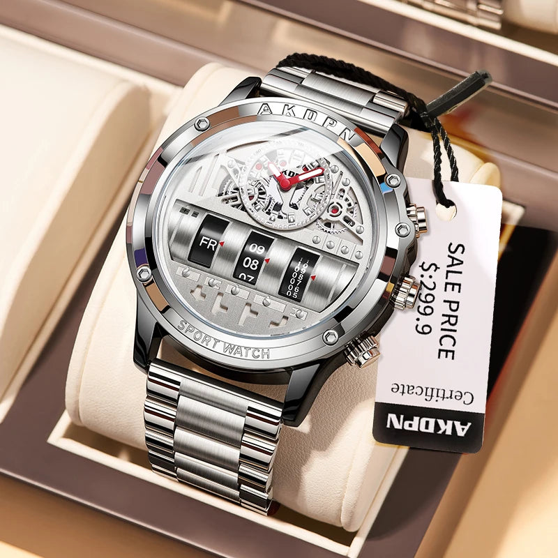 Luxury Electronic Quartz Watch For Men Business Watches Male Creative Men WristWatch Unique Rotate Date Leather Strap Watches