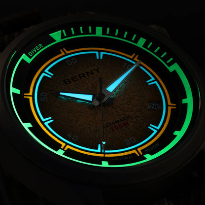 BERNY Titanium Diver Watches for Men 20ATM Super Luminous Automatic Mechanical Men's Dive Watch Sapphire Swim Diving Wristwatch