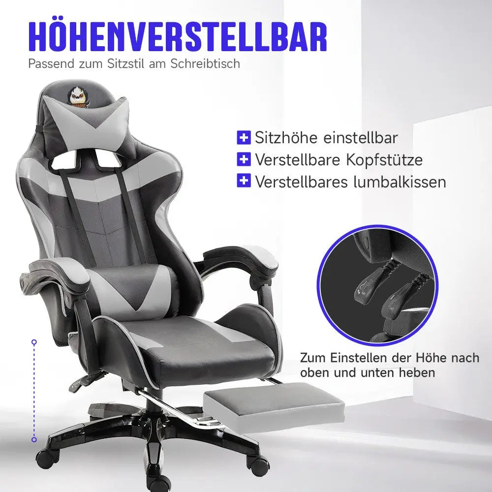 Ergonomic gaming chair, office chair, height adjustable,PU leather computer chair, with headrest and lumbar support, 360° swivel