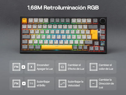 ISO-ES-Layout EPOMAKER X AJAZZ AK820 PRO 75% Spanisches Layout Kabelgebundene/2.4GHz/BT mechanische Tastatur mit Display & Drehregler für PC/Mac