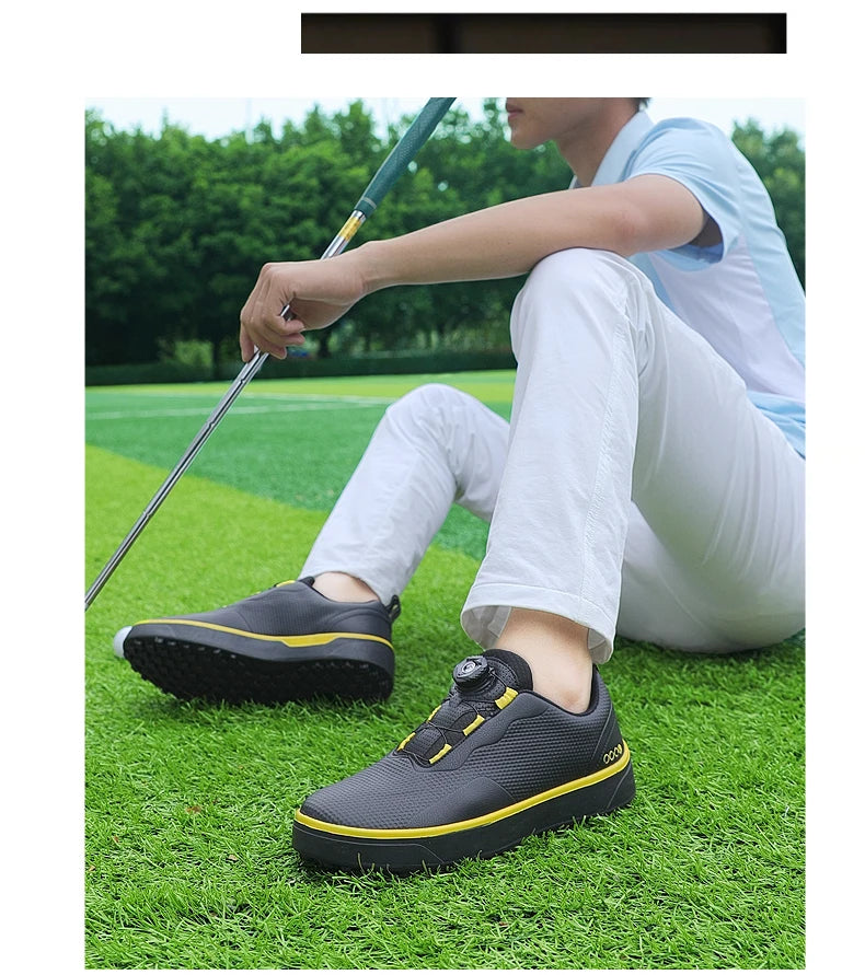 Paar Golfschuhe für Herren, weiß, wasserdicht, mit drehbarer Schnalle, Fitness, ohne Spikes, rutschfest, Golf, Golfer, Training, Golf-Sneaker, Damen