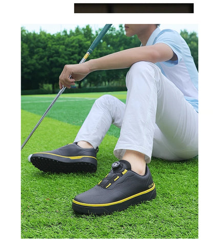 Paar Golfschuhe für Herren, weiß, wasserdicht, mit drehbarer Schnalle, Fitness, ohne Spikes, rutschfest, Golf, Golfer, Training, Golf-Sneaker, Damen