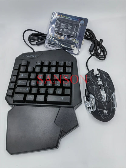 Kit Mobilador Gamer Gaming-Kit Tastatur Maus Mobile-Games-Konverter 3-in-1-Combo Einhand-Tastatur für PUBG Mobile Games TF900