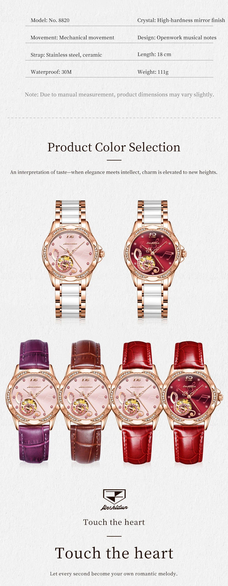 JSDUN 8820 Women Watches Mechanical Watch Luxury Elegant Original Watch Ceramics Strap Waterproof Luminous Ladies Watch Gift Box