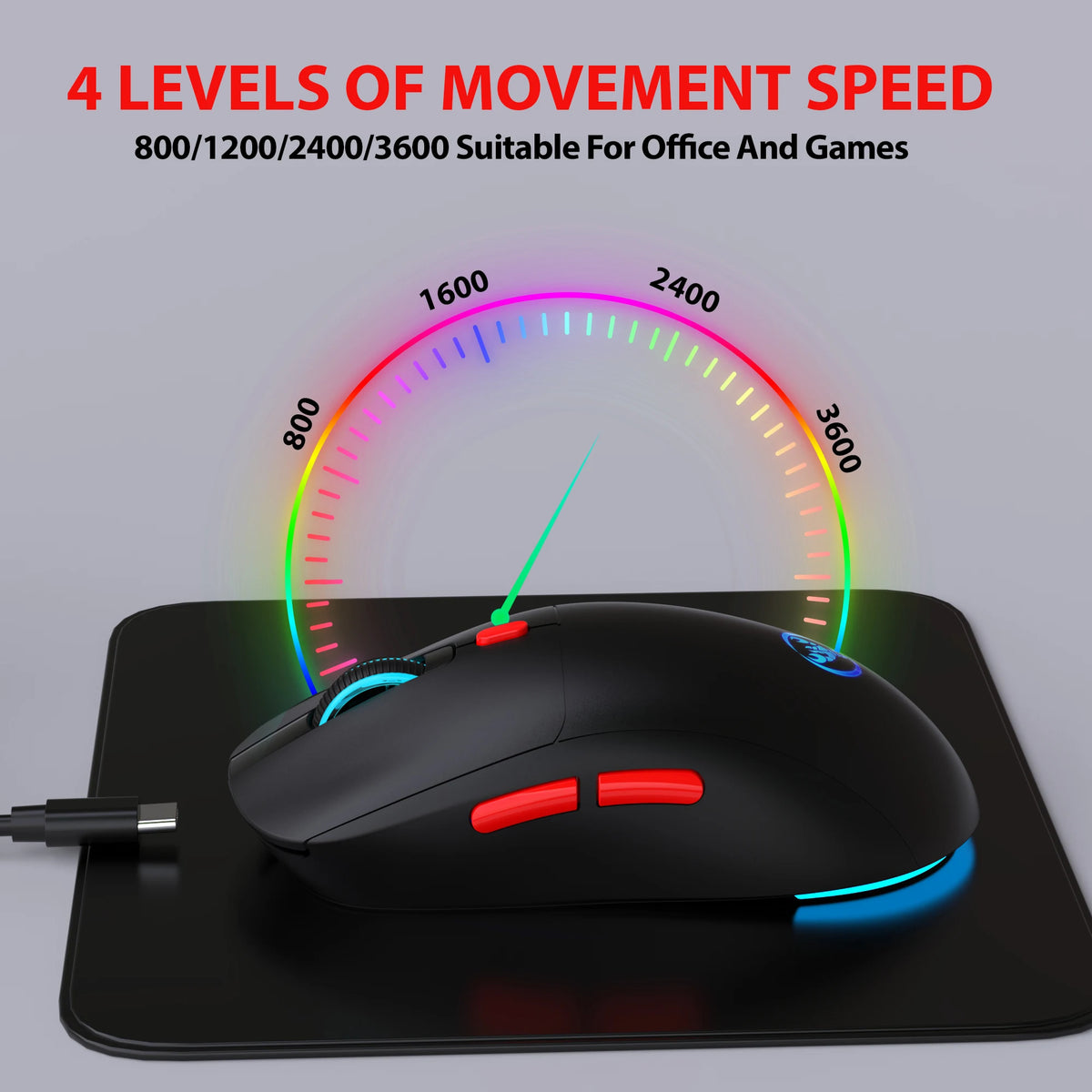 Rechargeable 2.4G USB Wireless Mouse, RGB Wireless Mouse with 3600 DPI, Ergonomic Rechargeable Wireless Mouse for Laptop, PC, Home Office & Gaming