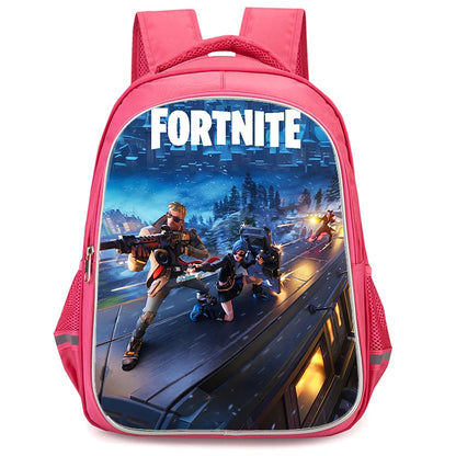 Mochila Fortnite Cartoon vermelha de 16" unissexo com fecho duplo, grande capacidade, mochila escolar para crianças, meninos e meninas dos 5 aos 8 anos