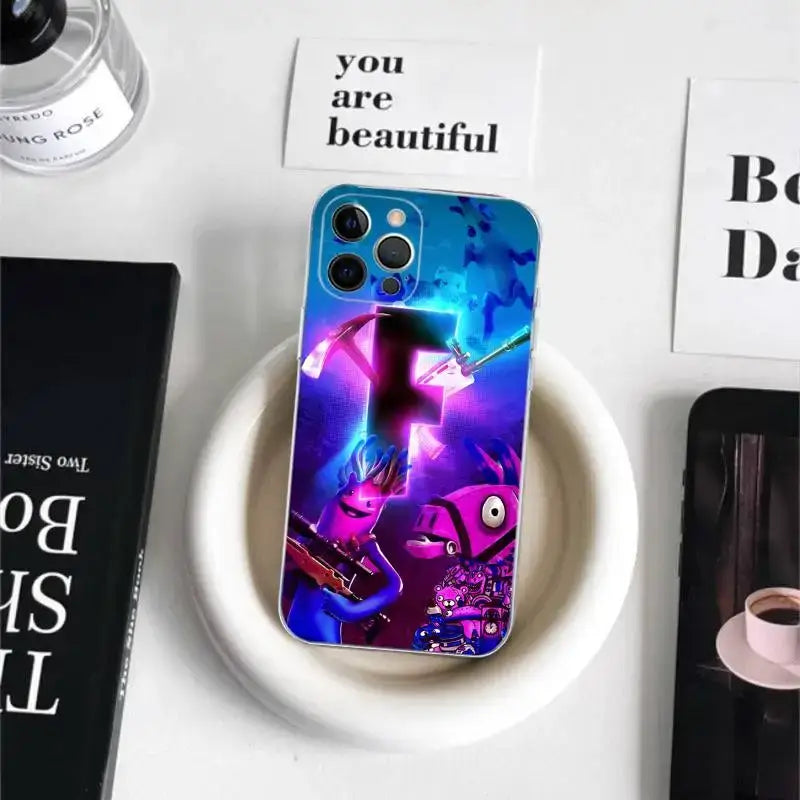 Cartoon B-Battle-R-Royales-F-FortniteS for iPhone 17 16 15 14 13 12 11 Pro Max Plus Transparent Soft TPU Phone Cover